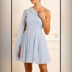 Needle & Thread One-Shoulder Blue Mini Dress